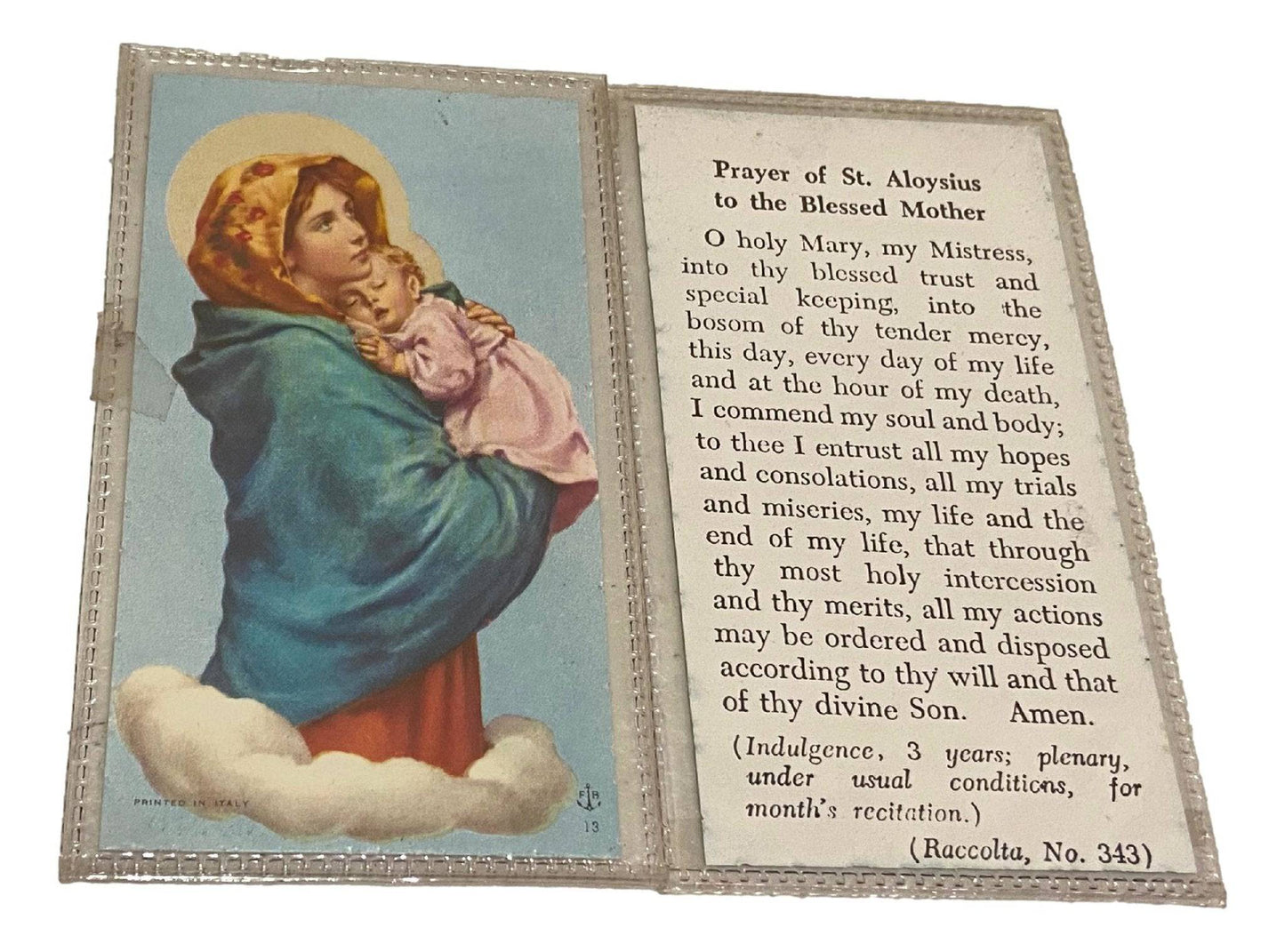 Prayer Card Prayer Of St Aloysius To The Blessed Mother Laminated English No