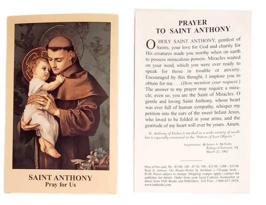 Prayer Card Prayer To Saint Anthony Pray For Us No Laminated NC