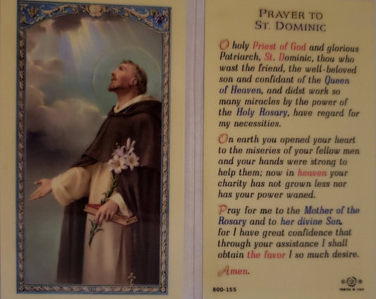 Prayer Card Prayer To Saint Dominic Laminated