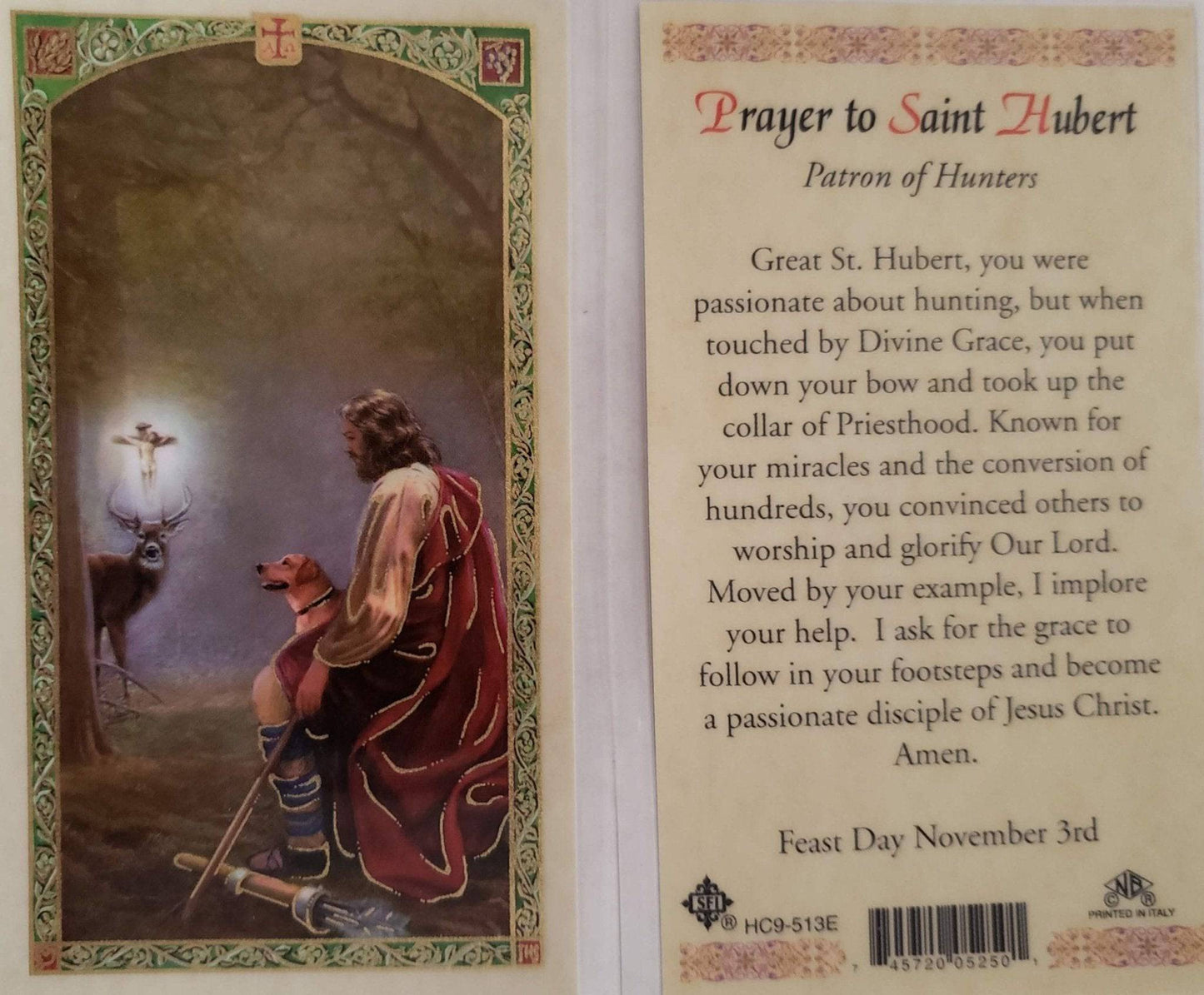 Prayer Card Prayer To Saint Hubert Patron Of Hunters Laminated HC-E