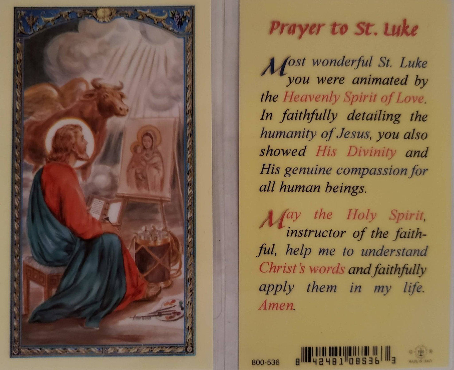 Prayer Card Prayer To Saint Luke Laminated