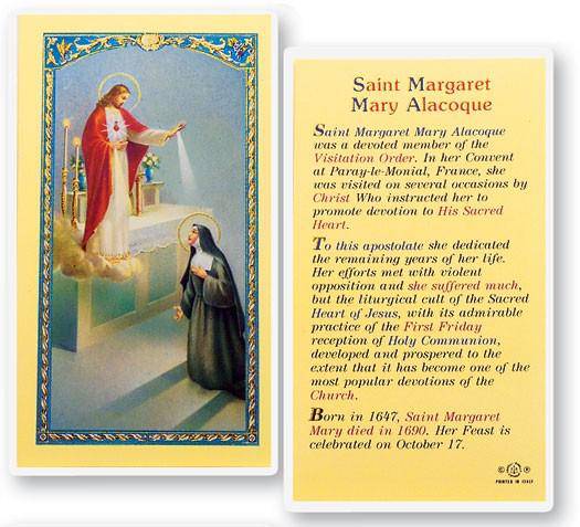 Prayer Card Prayer To Saint Margaret Mary Alacoque Laminated