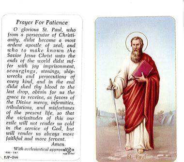 Prayer Card Prayer To Saint Paul Prayer For Patience Laminated TJP