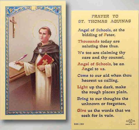 Prayer Card Prayer To Saint Thomas Aquinas Laminated