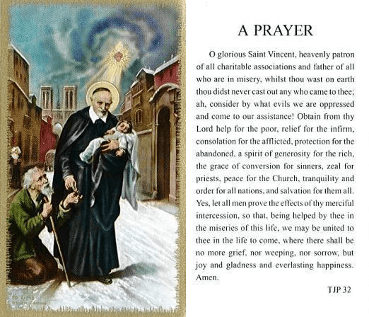 Prayer Card Prayer To Saint Vincent A Prayer Laminated TJP