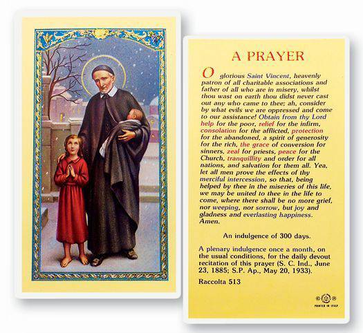 Prayer Card Prayer To Saint Vincent A Prayer Laminated