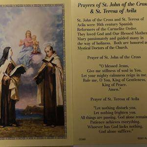 Prayer Card Prayers Of Saint John Of The Cross & Saint Teresa Of Avila No Laminated CC