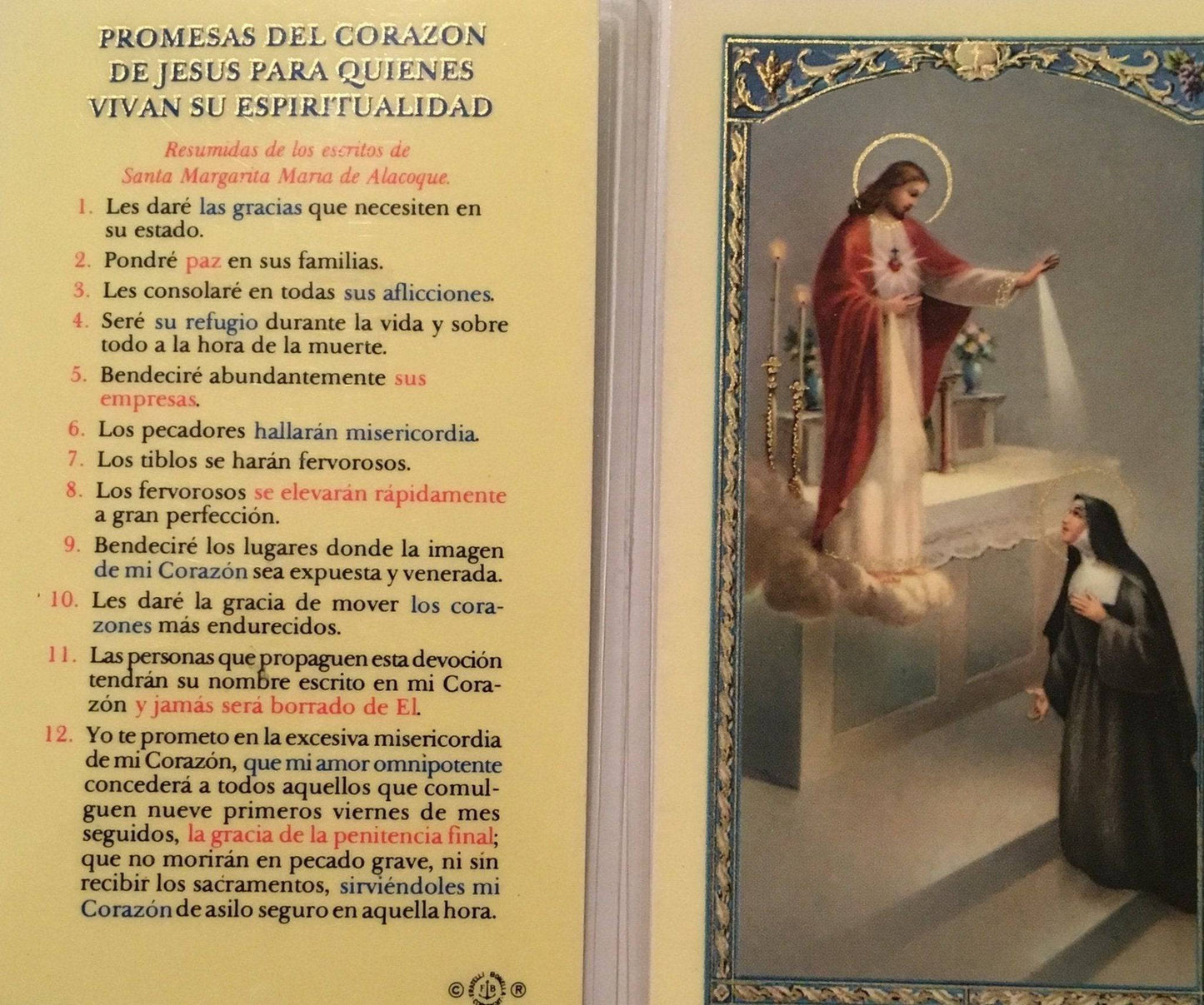 Prayer Card Promesas Del Corazon De Jesus Para Quienes Vivan Su Espiritualidad SPANISH Laminated