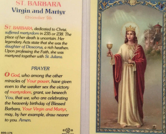 Prayer Card Saint Barbara Virgin And Martyr December Laminated