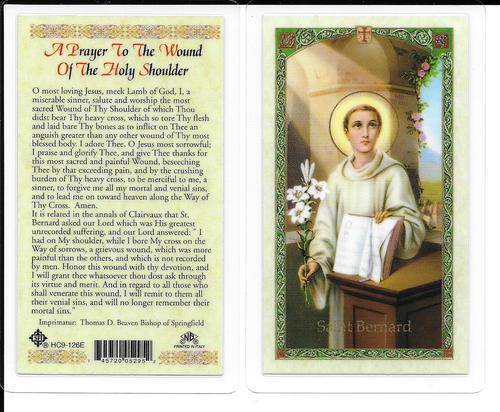 Prayer Card Saint Bernard A Prayer To The Wound Of The Holy Shoulder Laminated HC9-126E