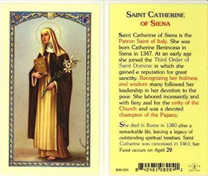 Prayer Card Saint Catherine Of Siena Laminated