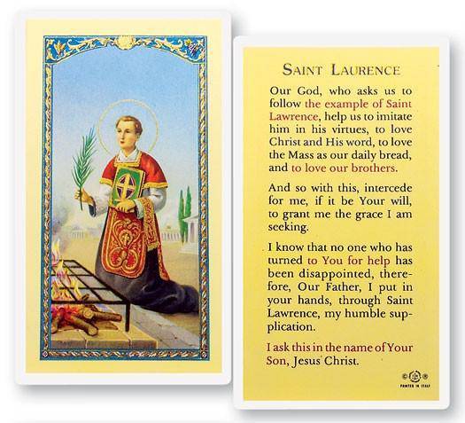 Prayer Card Saint Laurence Laminated