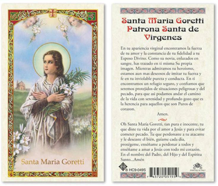 Prayer Card Santa Maria Goretti Patrona Santa De Virgenes SPANISH Laminated HC9-049S