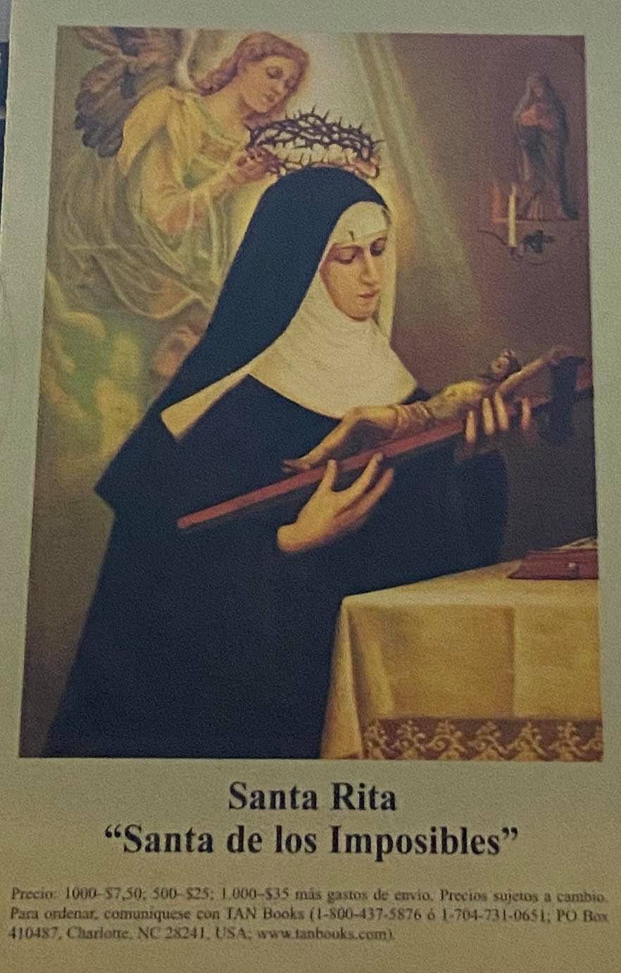 Prayer Card Santa Rita Santa de los Imposibles Spanish