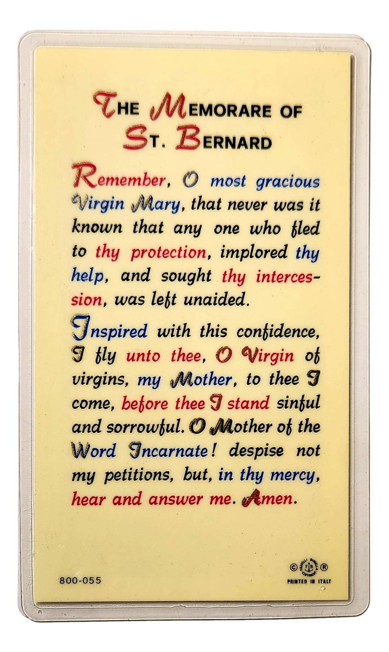 Prayer Card The Memorare Of Saint Bernard Laminated AF