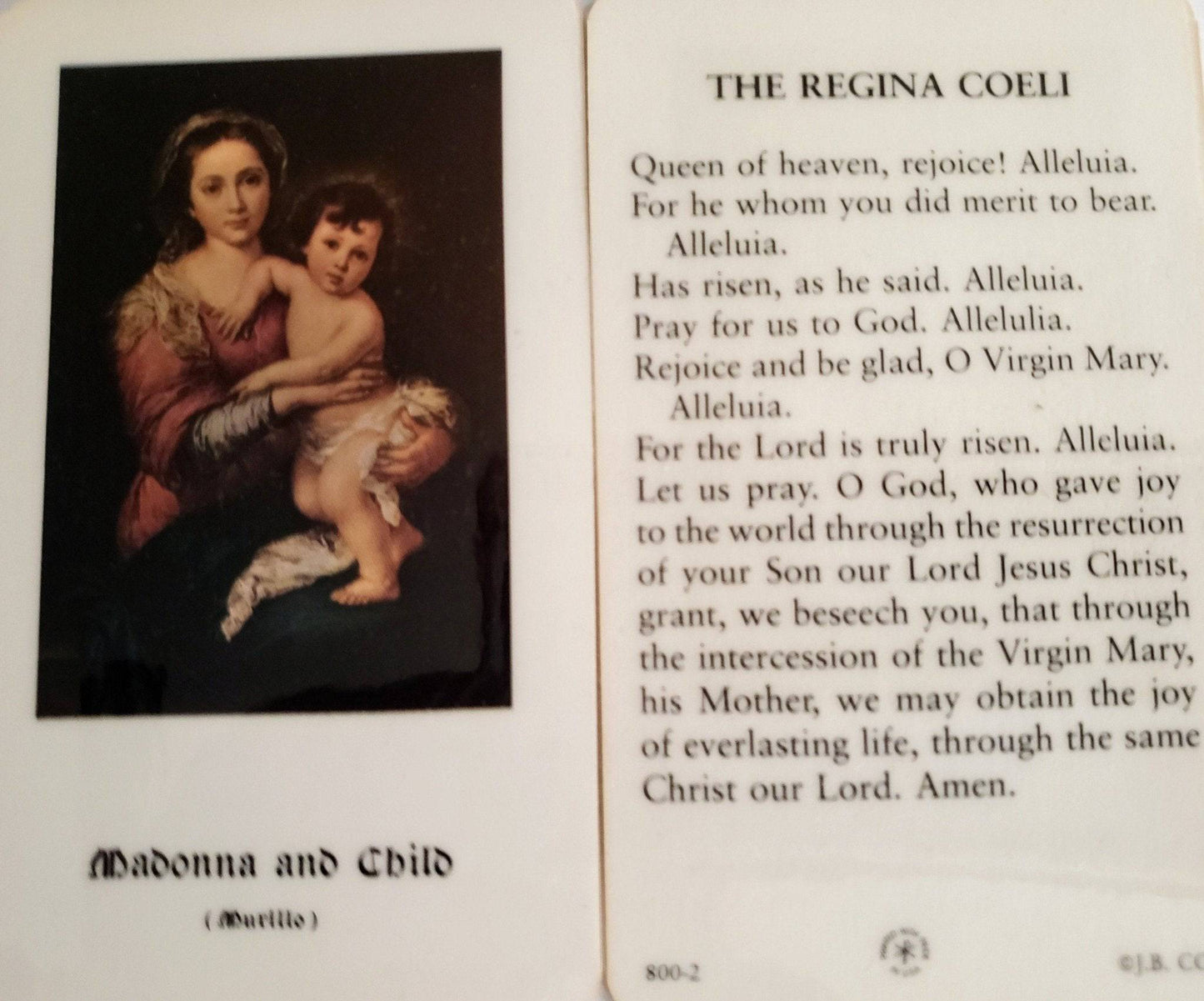 Prayer Card The Regina Coeli Madonna And Child Murillo Laminated