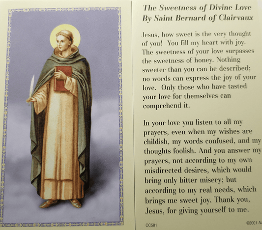 Prayer Card The Sweetness Of Divine Love By Saint Bernard Of Clairvaux No Laminated CC