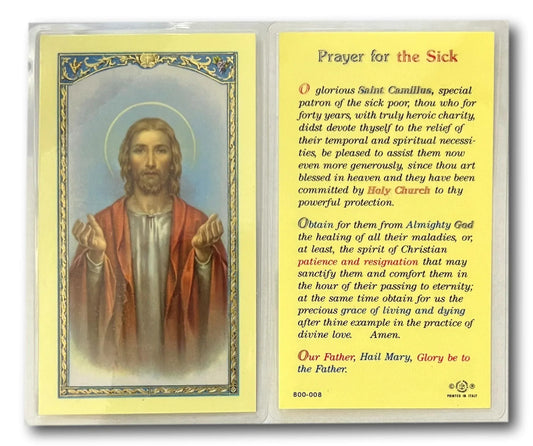 Laminated Catholic prayer card titled "Healing Grace" for the sick, offering comfort and strength, from Ysleta Mission Gift Shop.