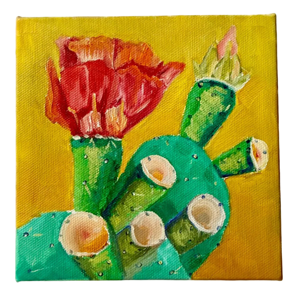 Prickly pear cactus acrylic painting inspired by Mexican heritage