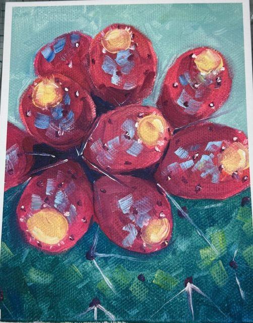 Giclee print of prickly pears on archival paper by Lorena Williams, vibrant botanical artwork for home decor.