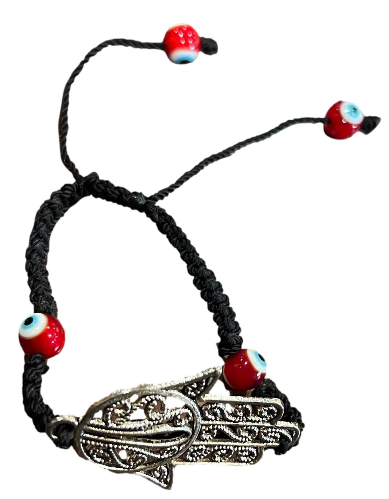Bracelet Mal Ojo Red With Hand Stregnth, Power, Protection Black Woven Adjustible