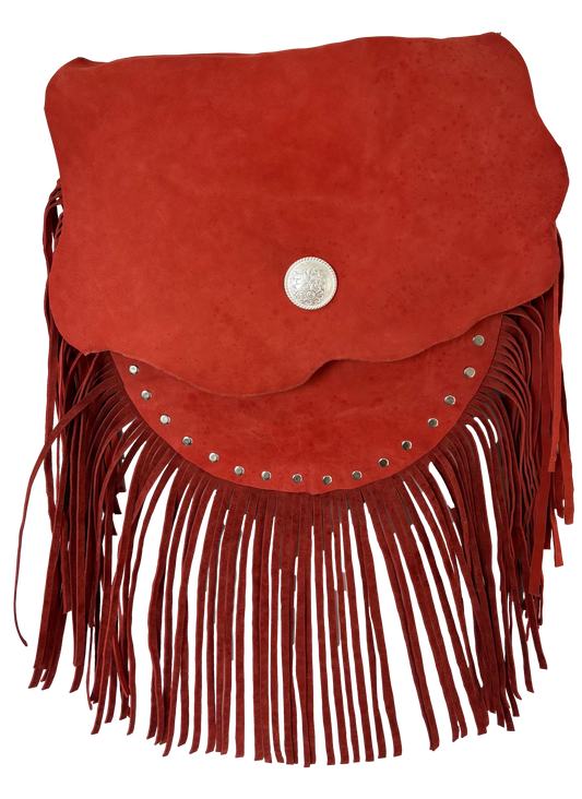 Red Fringe Leather Shoulder Bag
