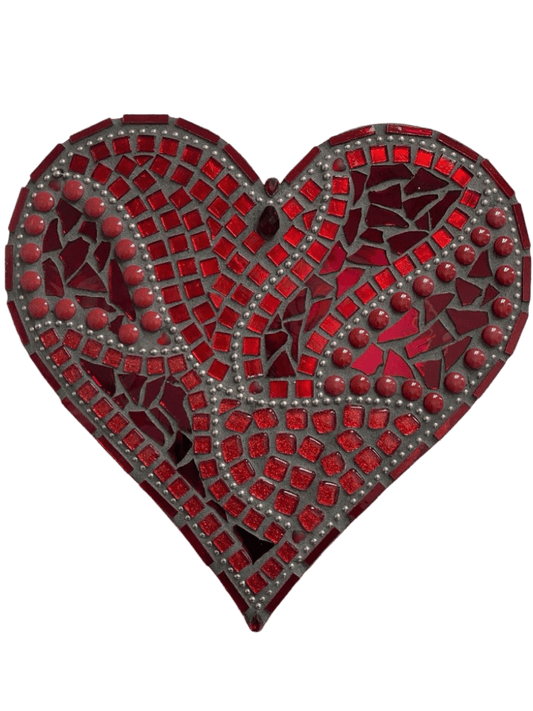 Red Resin Heart Mosaic Art – Wood Backing 12x12