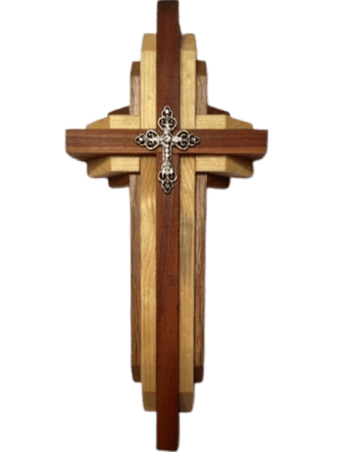 Redwood, Cedar, Oak Cross with Silver Clear Rhinestone - 9.5x4.5