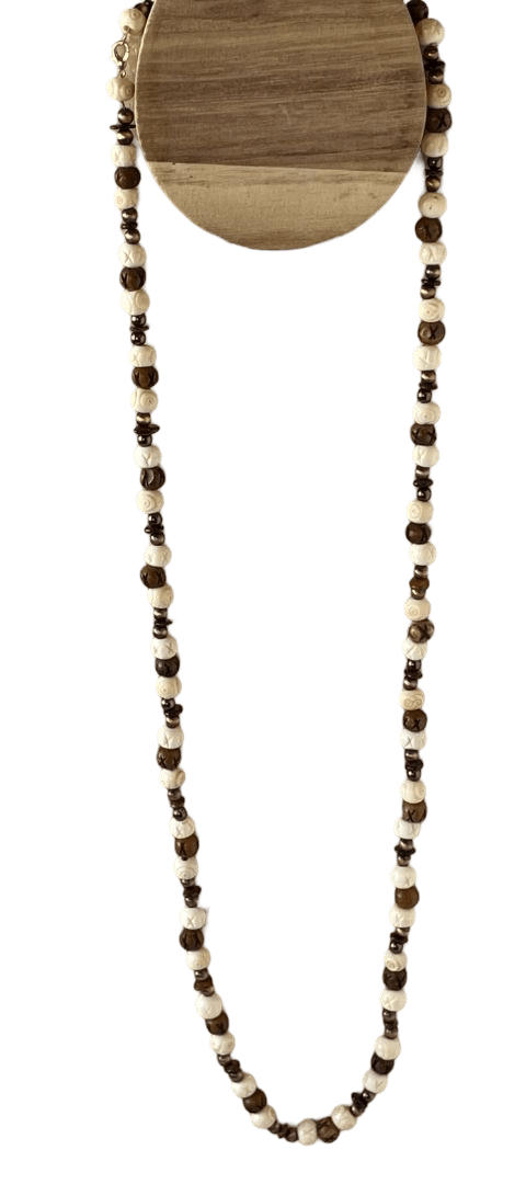 Resin Bone-Look Bead Necklace - 38-Inch with Copper Polished Beads & Matching Earrings