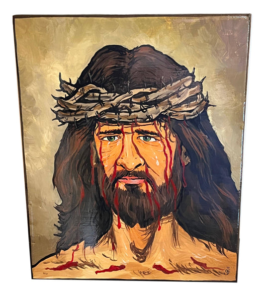 Retablo Jesus Crown of Thorns Handpainted Wall Hanging