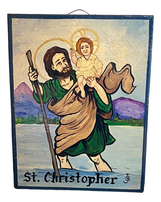 Retablo St. Christopher Handpainted Wall Hanging