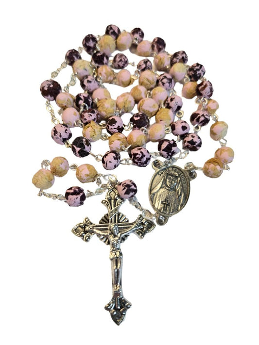 Rosary Divine Mercy Saint Faustina Handcrafted Rose Petal Beads