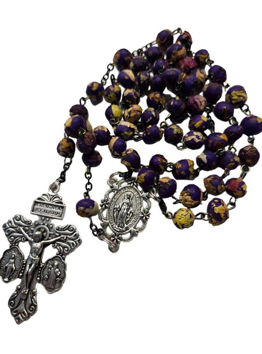 Rosary Miraculous Mary Rose Handcrafted Rose Petal Beads