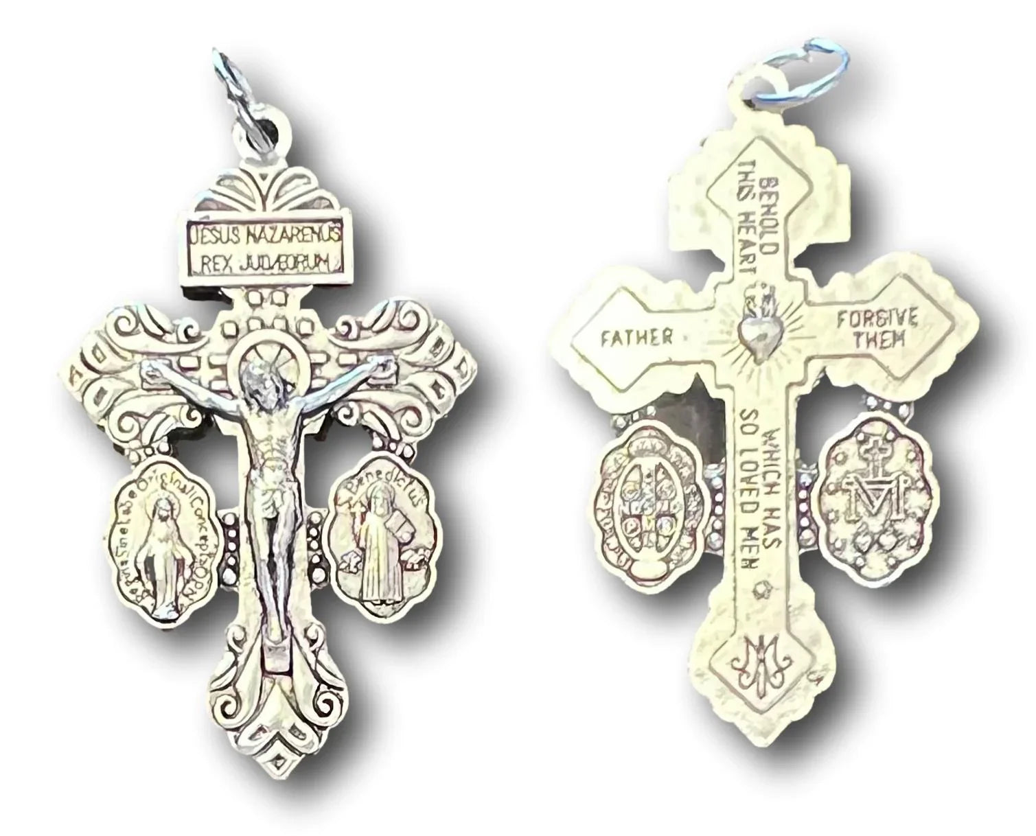 Rosary Parts Pendant – Pardon of Indulgence Crucifix with Saint Benedict and Miraculous Medal Design - Ysleta Mission Gift Shop