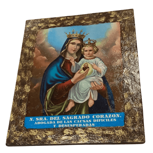 Sacred Heart of Mary Retablo Wooden Tablet – Religious Art 10x12 inches