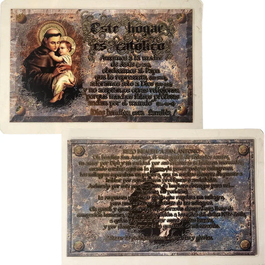 Double-sided Saint Anthony home blessing plaque, Spanish devotional Catholic gift, 5.5x8.5 inches, Ysleta Mission Gift Shop