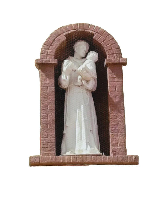 Wooden Saint Anthony figurine by Miguel Martinez, 3.75" x 5" x 0.75", depicting Saint Anthony in carved wood detail.