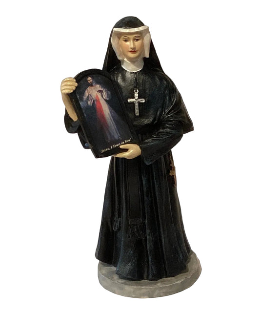 Saint Faustina with Divine Mercy image statue, Catholic devotional figure by Norma Cordova De Schaefer, 7x3 inches.