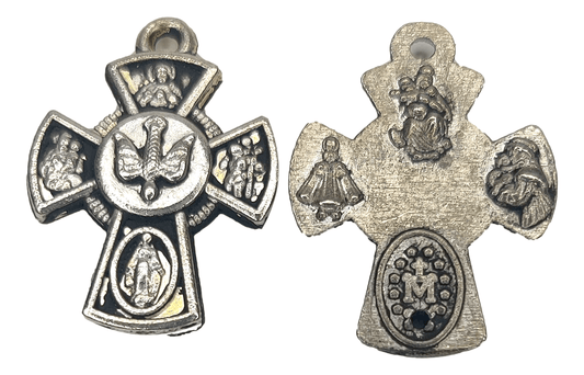 Saint Medal Holy Spirit Four Corner Cross Double Metal Alloy