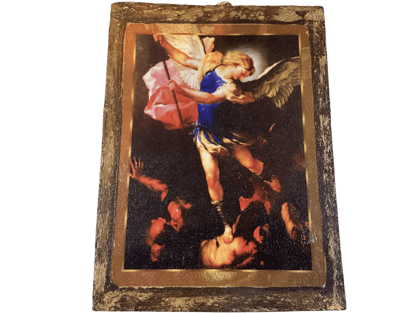 Saint Michael Archangel Retablo Wooden Tablet – Religious Wall Art 6x8 inches