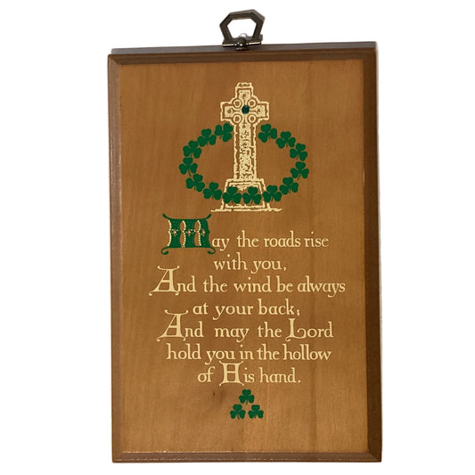 Saint Patrick’s Day Catholic devotional plaque with Irish Christian symbols, designed for Irish Christian holiday decoration.