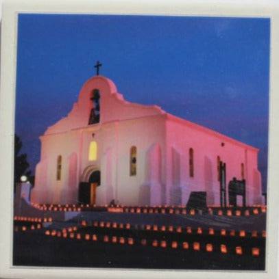 San Elizario Chapel Coaster – Ceramic with Cork Backing 4x4 inches