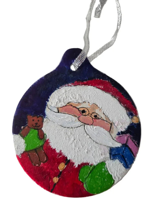 Santa’s Coming Hand-Painted Ceramic Ornament – Classic 3" Oil Christmas Scene