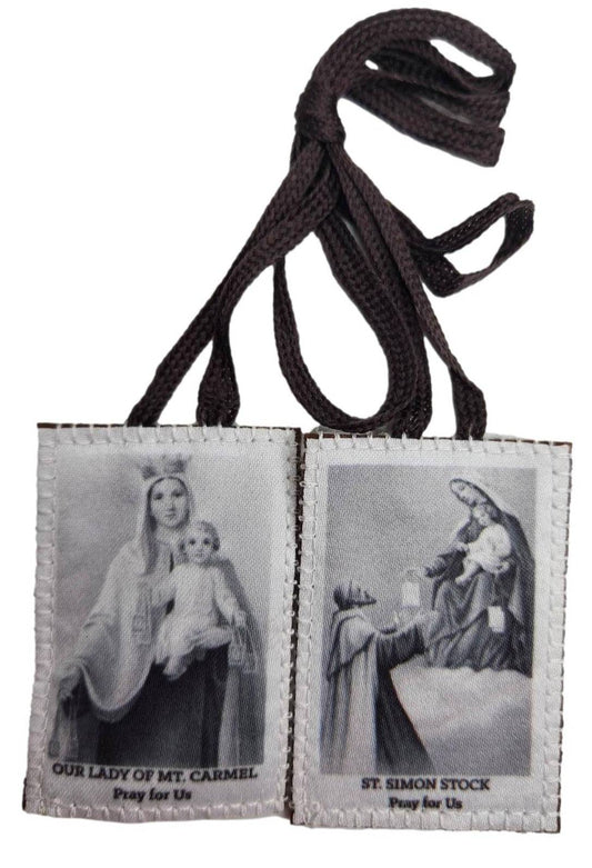 Scapular Mt Carmel Saint Simon Vintage B&W Image on Wool