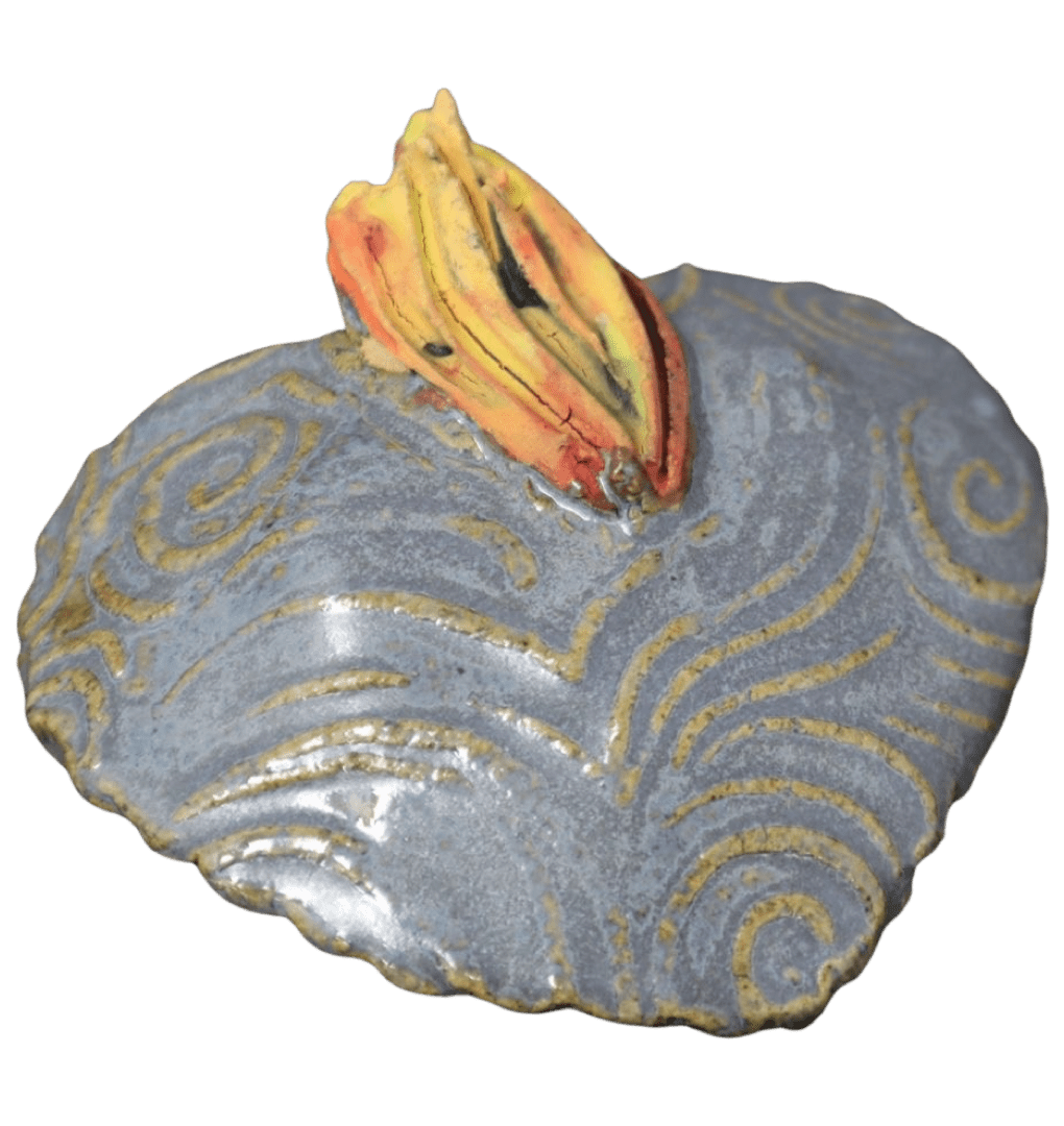 Sculpture Ceramic Sacred Heart Handbuilt 3D Wall Art 3"