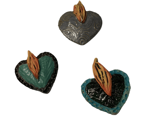 Sculpture Ceramic Sacred Heart Handbuilt 3D Wall Art 3"