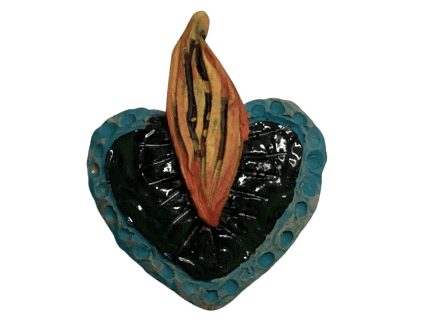 Sculpture Ceramic Sacred Heart Handbuilt 3D Wall Art 3"