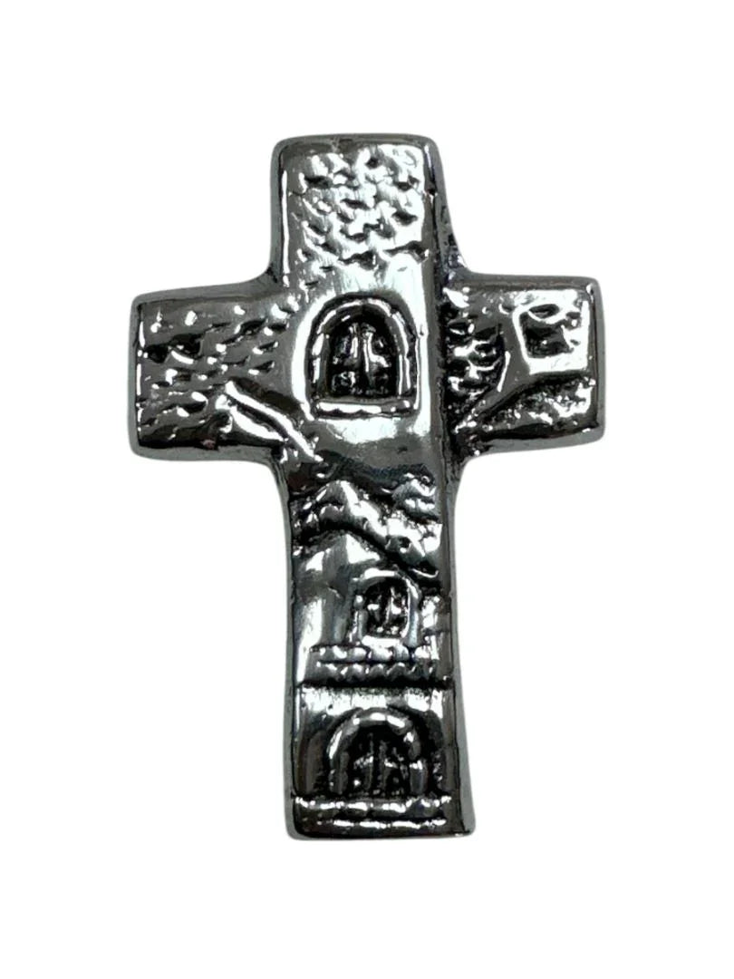 Small Handcrafted Pewter Cross – 3.5 Silver-Finished Religious Accent, Made in Mexico - Ysleta Mission Gift Shop
