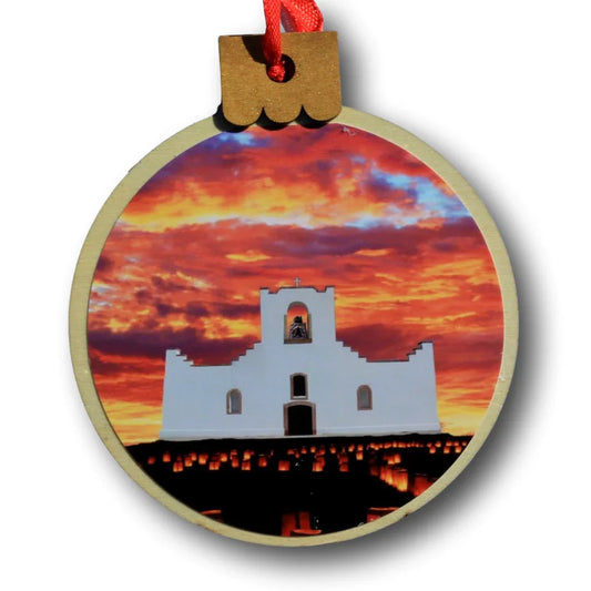 Socorro Mission Luminarias Ornament – Wood Round, 3.77 x 4.29 in