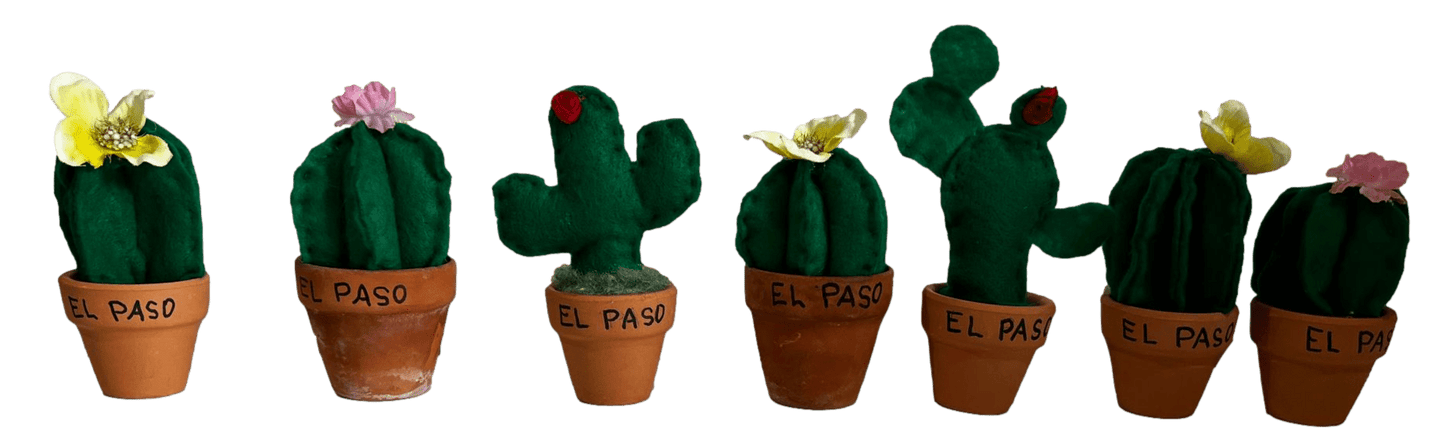 Souvenir Felt Barrel Flowering Cactus in Terracotta Pot - El Paso Texas Mini Handcrafted 5 Inches